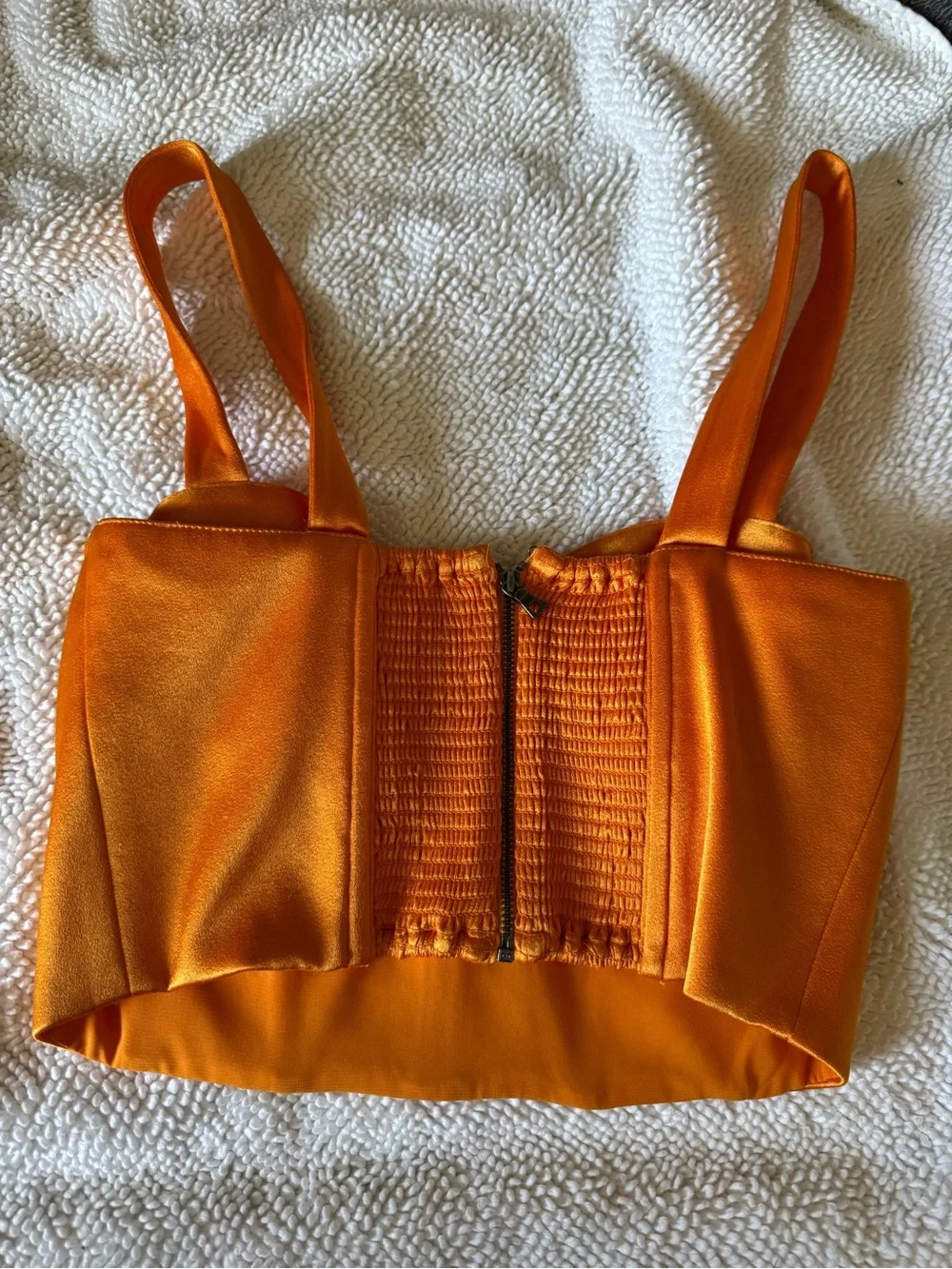Alice + Olivia Orange Satin Corset Crop Top - Picture 3 of 5